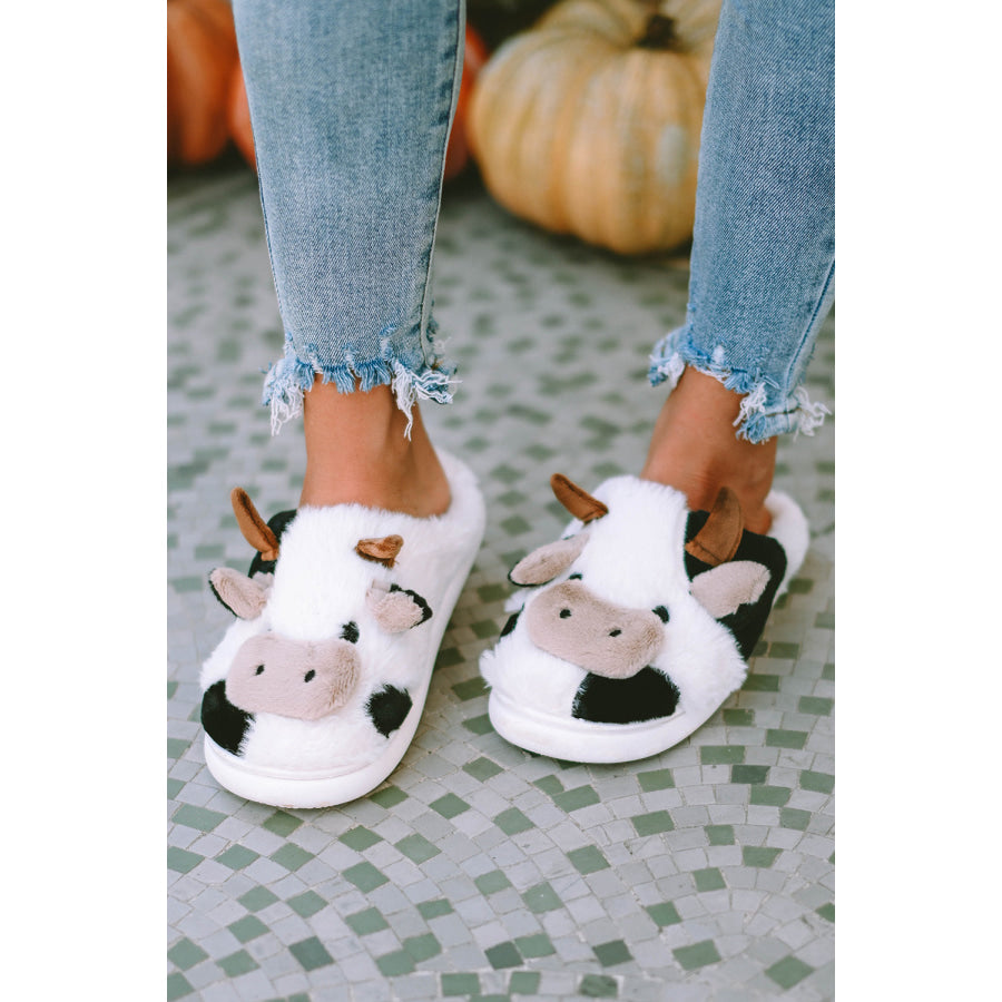 White Cartoon Animal Cow Plush Slippers Shoes &amp; Bags/Slippers