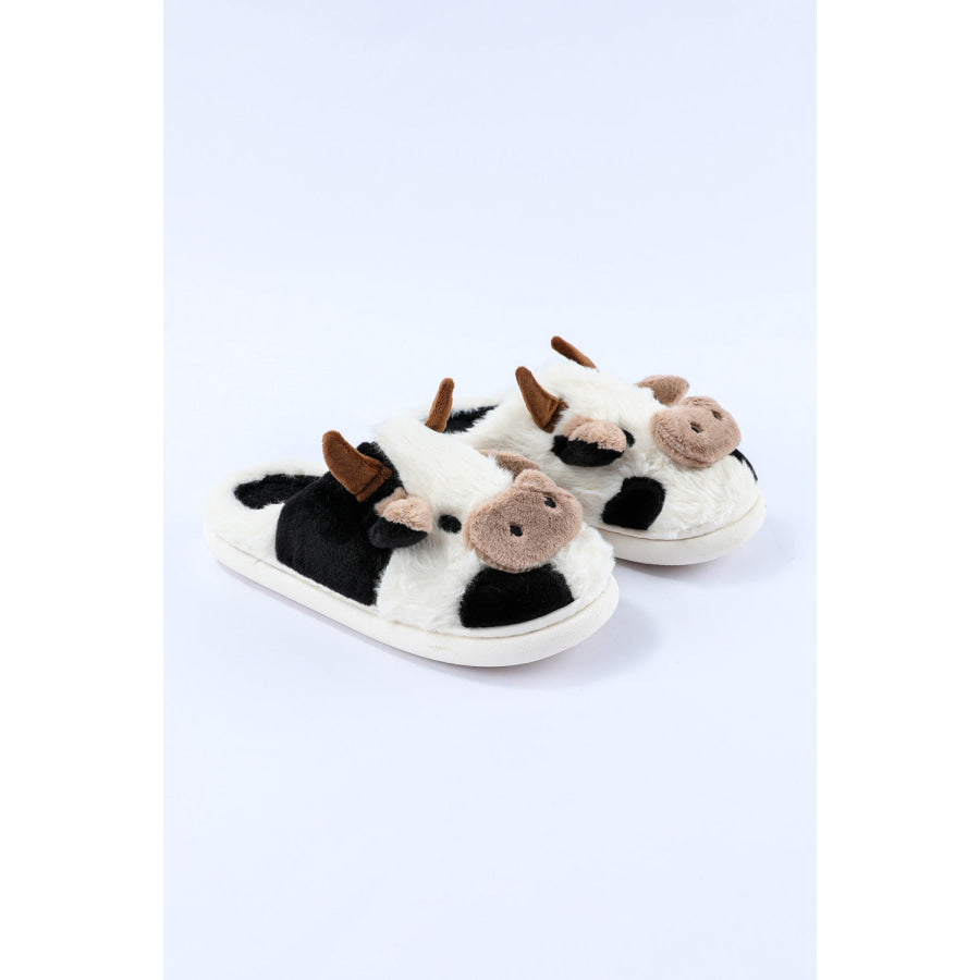 White Cartoon Animal Cow Plush Slippers Shoes &amp; Bags/Slippers