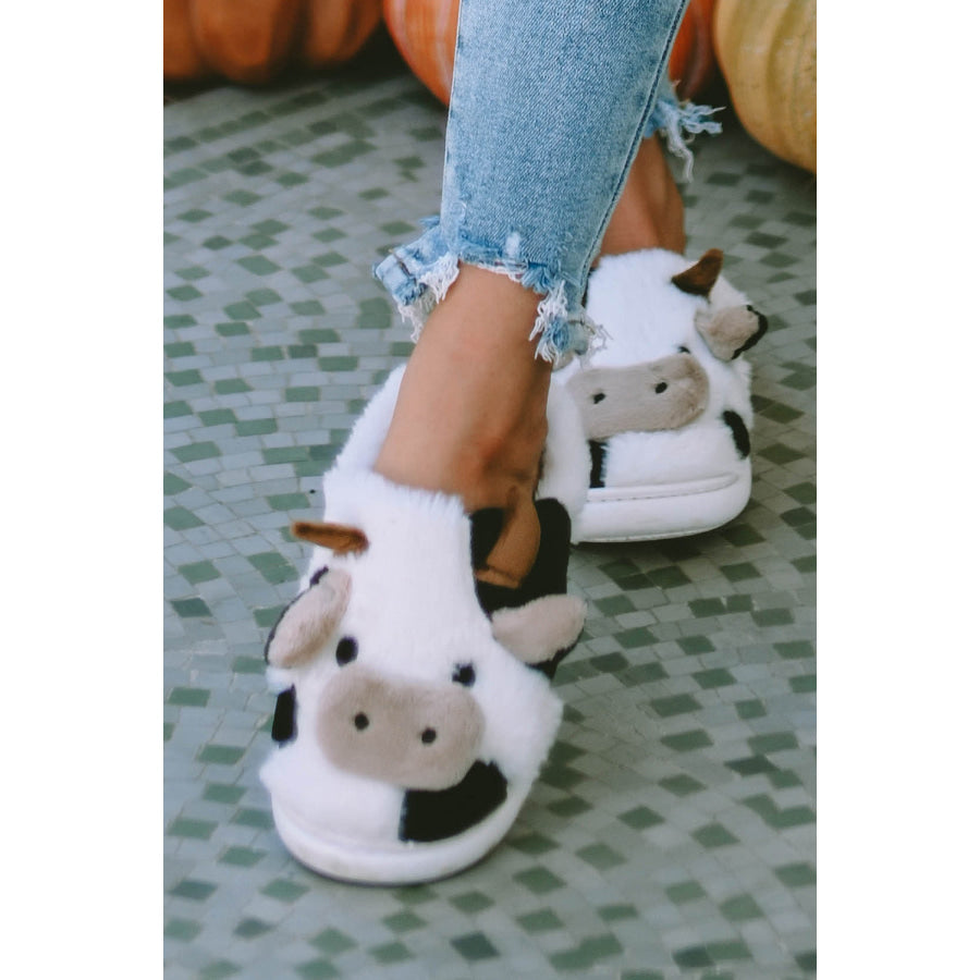 White Cartoon Animal Cow Plush Slippers Shoes &amp; Bags/Slippers