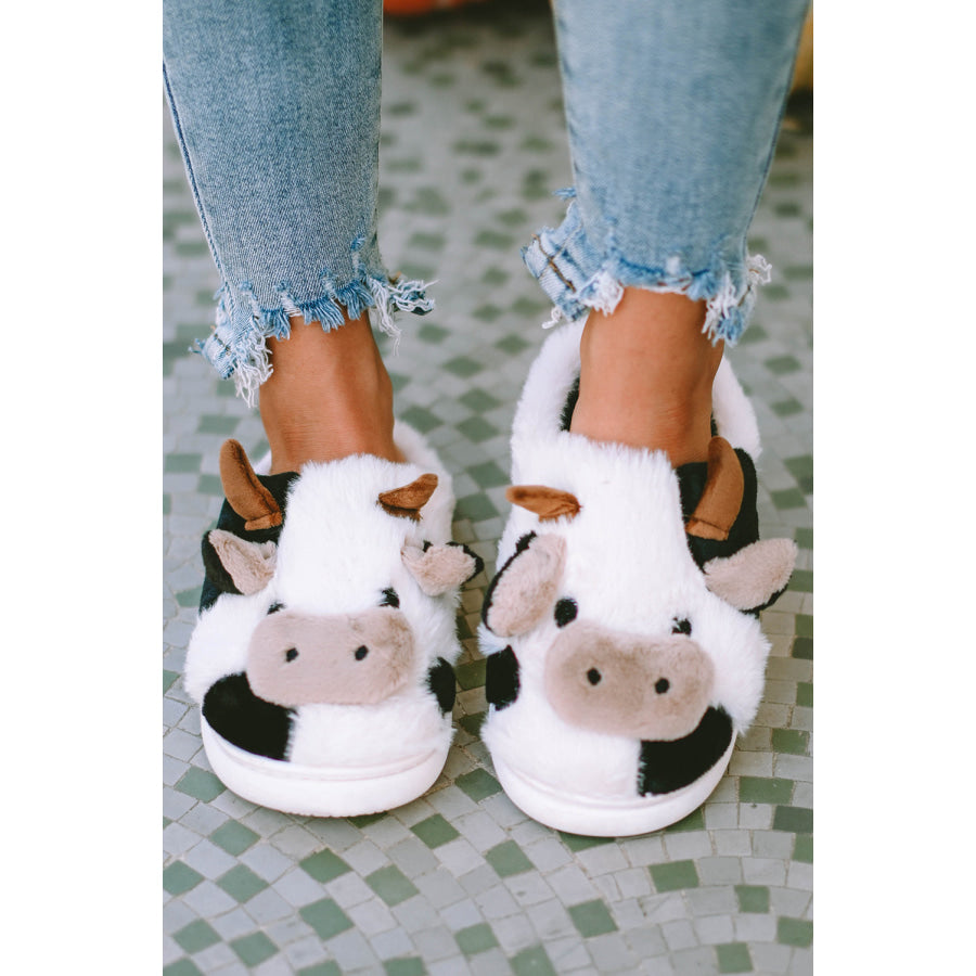 White Cartoon Animal Cow Plush Slippers Shoes &amp; Bags/Slippers