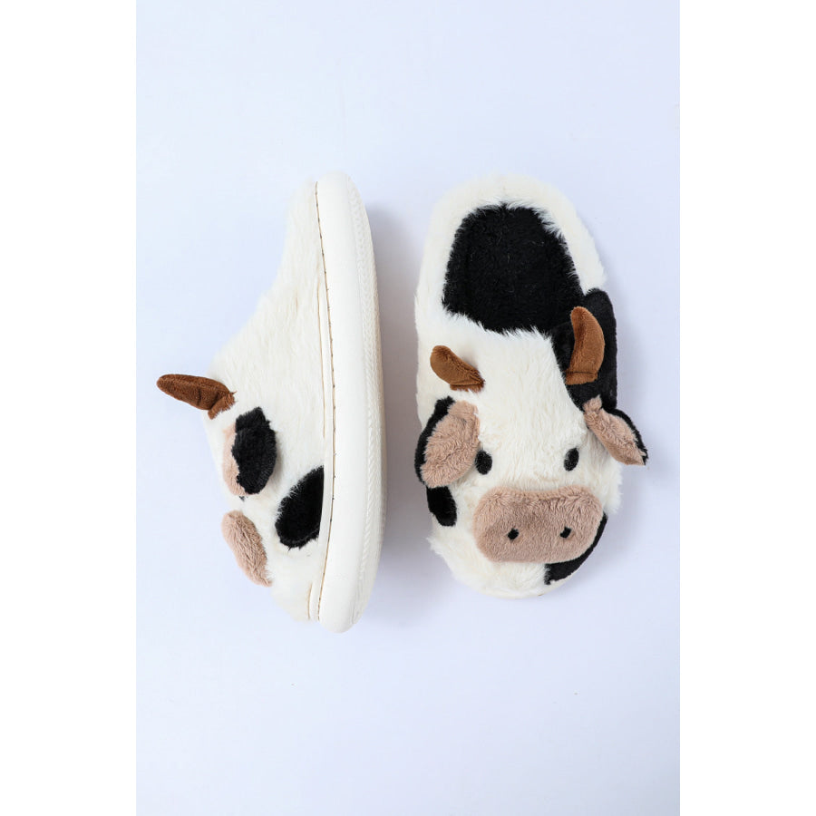 White Cartoon Animal Cow Plush Slippers Shoes &amp; Bags/Slippers