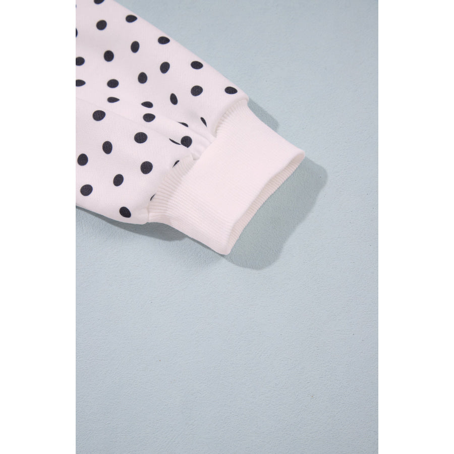 White Casual Polka Dot Mock Neck Sweatshirt Tops/Sweatshirts & Hoodies