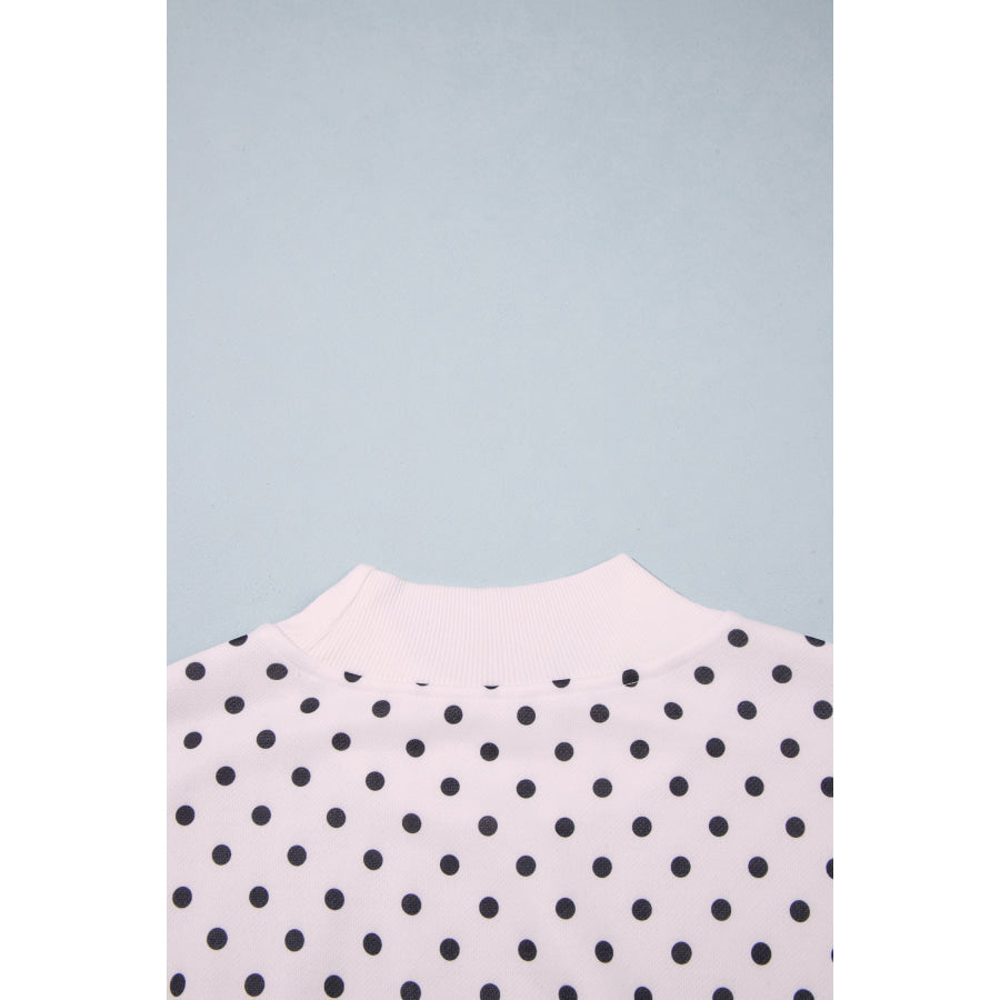 White Casual Polka Dot Mock Neck Sweatshirt Tops/Sweatshirts & Hoodies