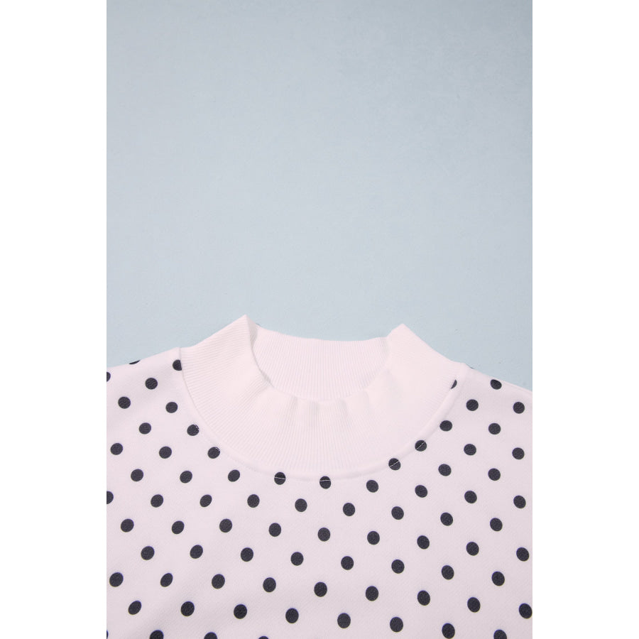 White Casual Polka Dot Mock Neck Sweatshirt Tops/Sweatshirts & Hoodies