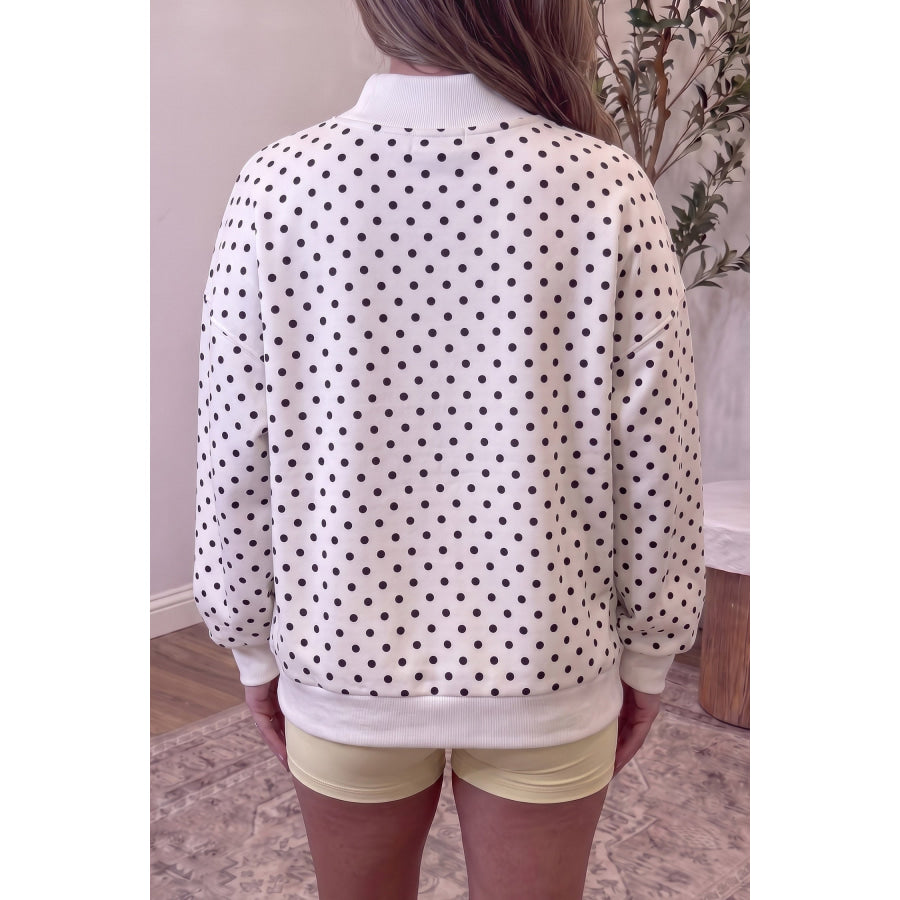 White Casual Polka Dot Mock Neck Sweatshirt Tops/Sweatshirts & Hoodies