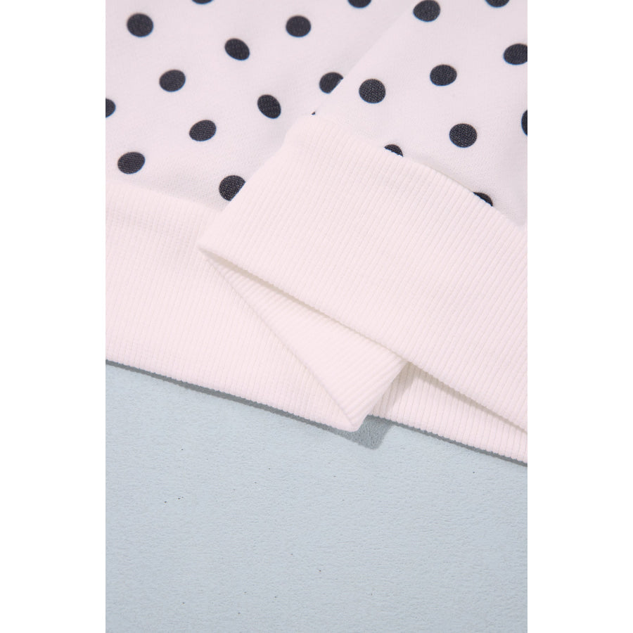 White Casual Polka Dot Mock Neck Sweatshirt Tops/Sweatshirts & Hoodies