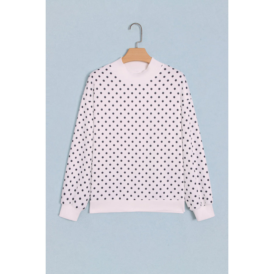 White Casual Polka Dot Mock Neck Sweatshirt Tops/Sweatshirts & Hoodies