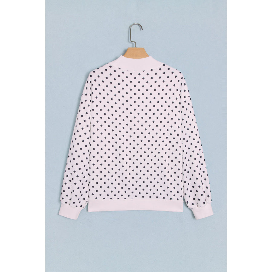 White Casual Polka Dot Mock Neck Sweatshirt Tops/Sweatshirts & Hoodies