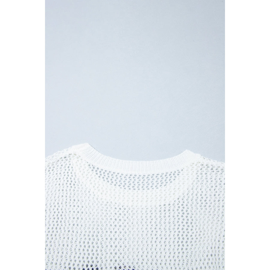 White Chenille BEACH Lettering Hollow Out Knit Casual Sweater Sweaters & Cardigans/Sweaters
