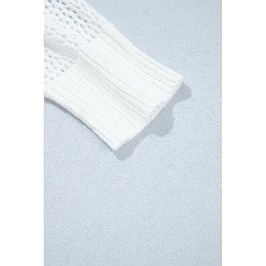 White Chenille BEACH Lettering Hollow Out Knit Casual Sweater Sweaters & Cardigans/Sweaters
