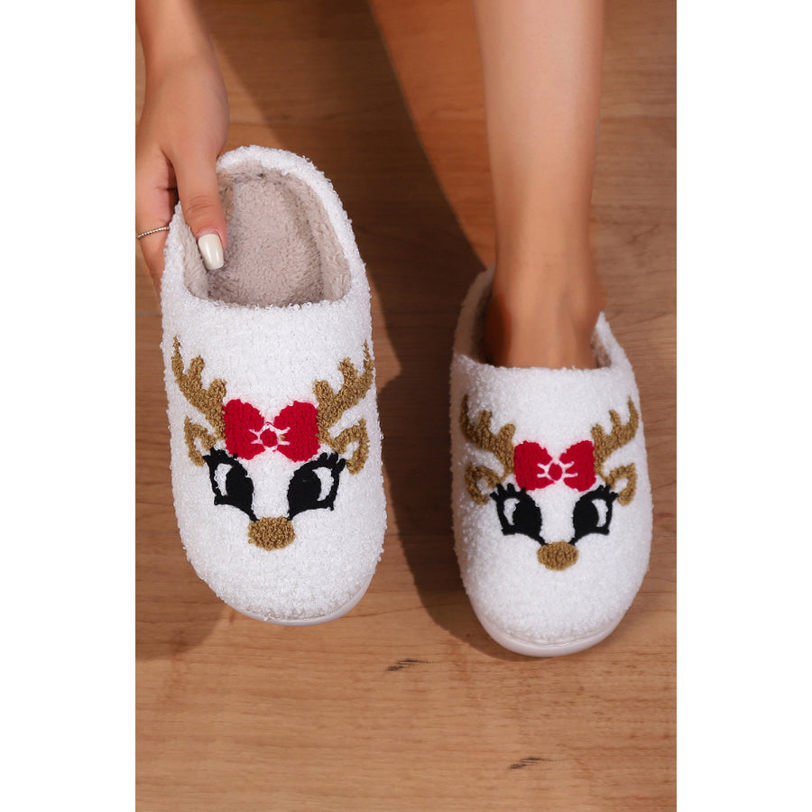 White Christmas Cartoon Pattern Plush Slippers White / 38 / 100% Polyester + 100% TPR Shoes & Bags/Slippers