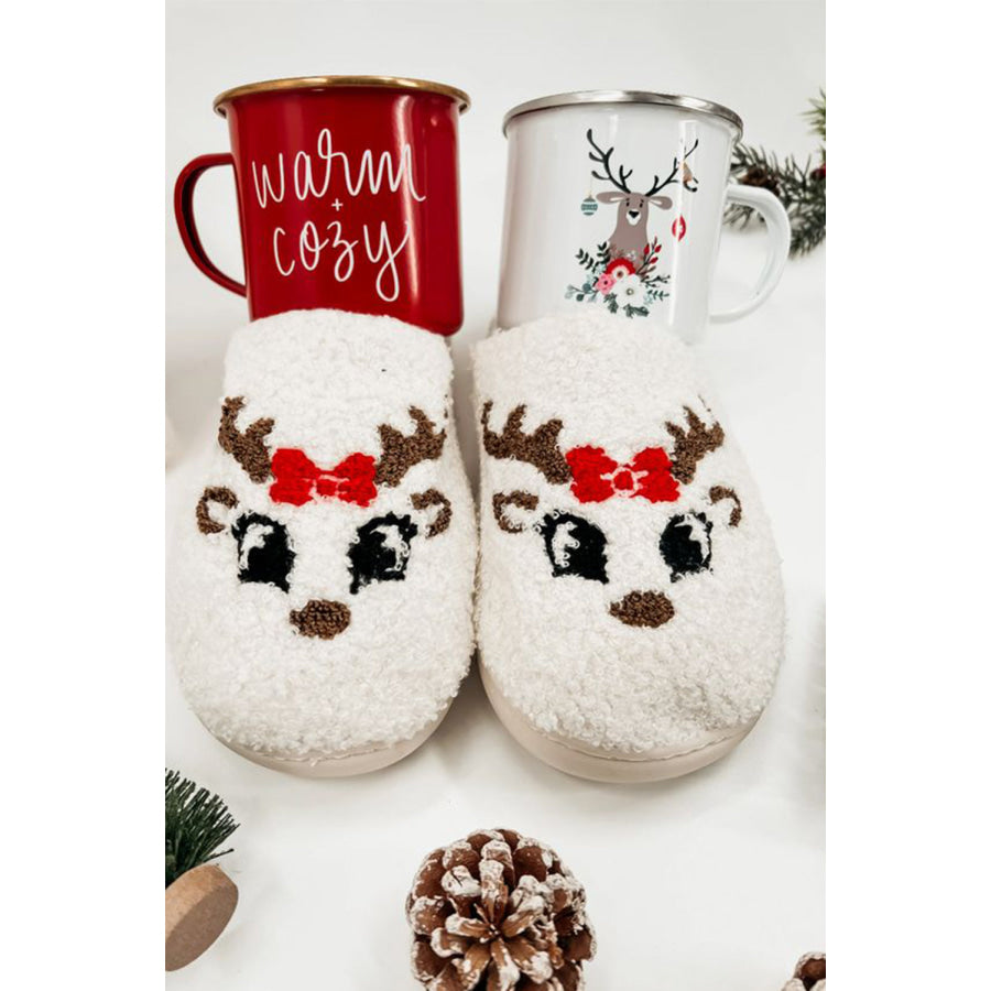 White Christmas Cartoon Pattern Plush Slippers Shoes &amp; Bags/Slippers