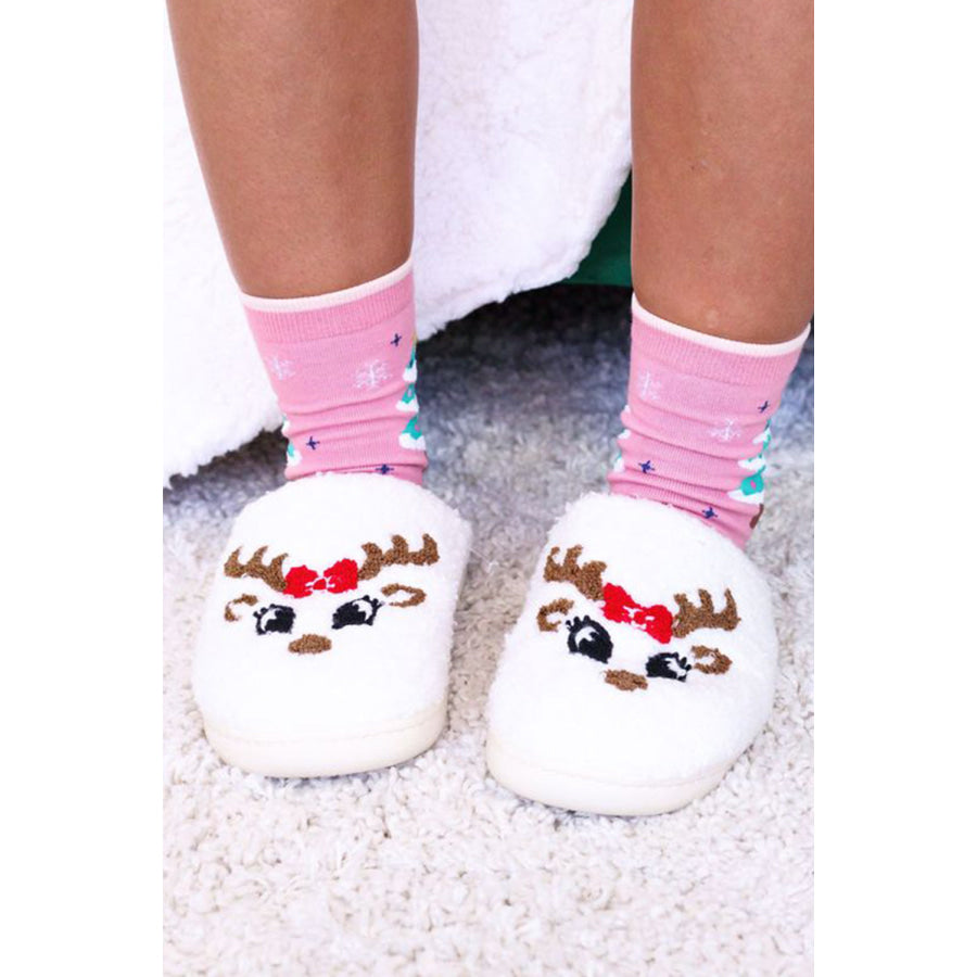 White Christmas Cartoon Pattern Plush Slippers Shoes &amp; Bags/Slippers