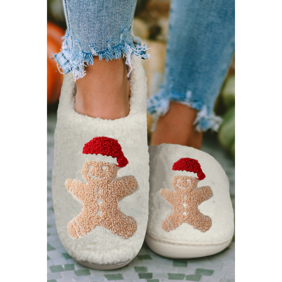 White Christmas Gingerbread Man Plush Home Slippers White / 36 / 100% Polyester + 100% TPR Shoes &amp; Bags/Slippers