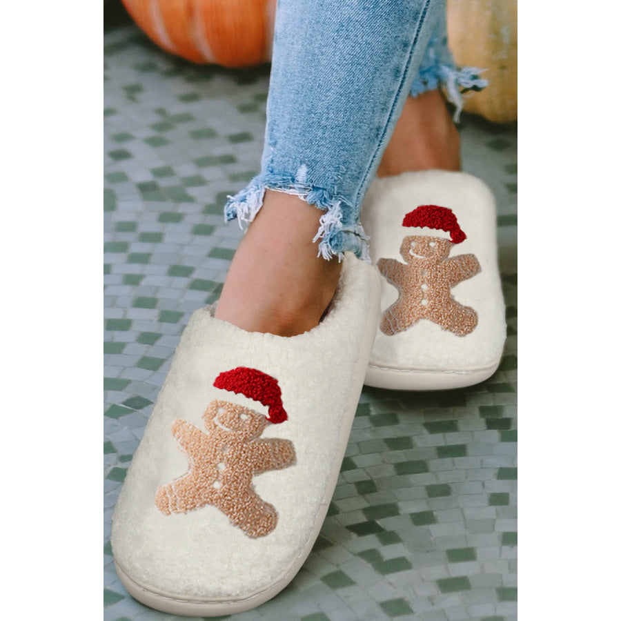 White Christmas Gingerbread Man Plush Home Slippers Shoes &amp; Bags/Slippers