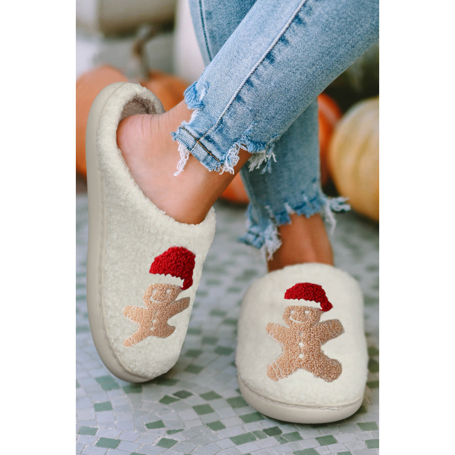 White Christmas Gingerbread Man Plush Home Slippers Shoes &amp; Bags/Slippers