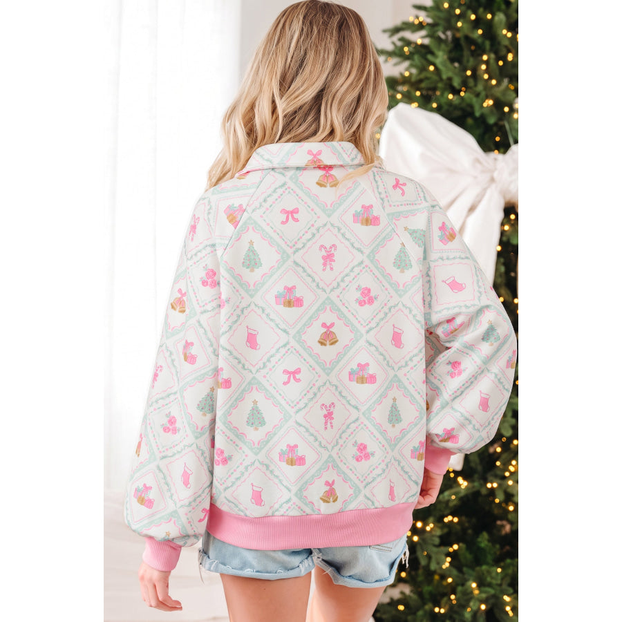 White Christmas Patchwork Collar Long Sleeve Pullover Sweatshirt Tops/Sweatshirts & Hoodies