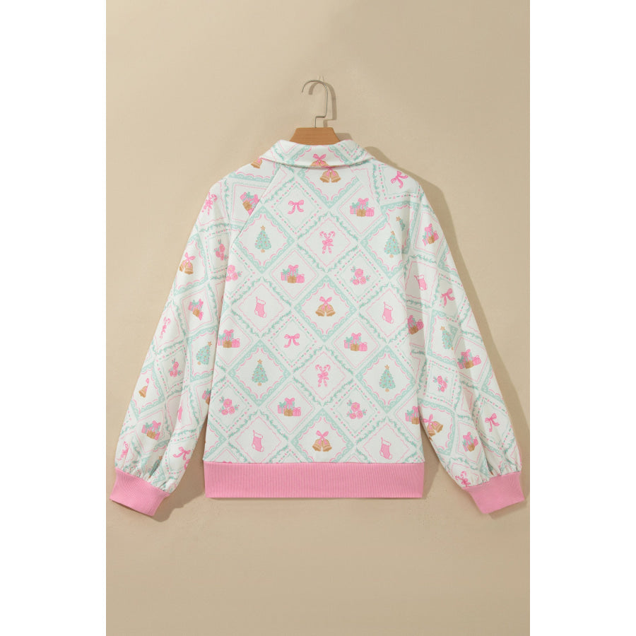 White Christmas Patchwork Collar Long Sleeve Pullover Sweatshirt Tops/Sweatshirts & Hoodies