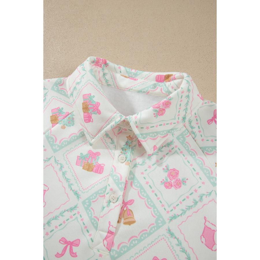 White Christmas Patchwork Collar Long Sleeve Pullover Sweatshirt Tops/Sweatshirts & Hoodies