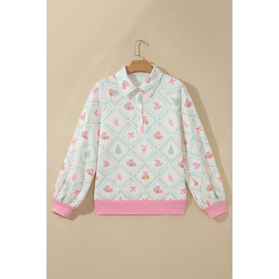 White Christmas Patchwork Collar Long Sleeve Pullover Sweatshirt Tops/Sweatshirts & Hoodies