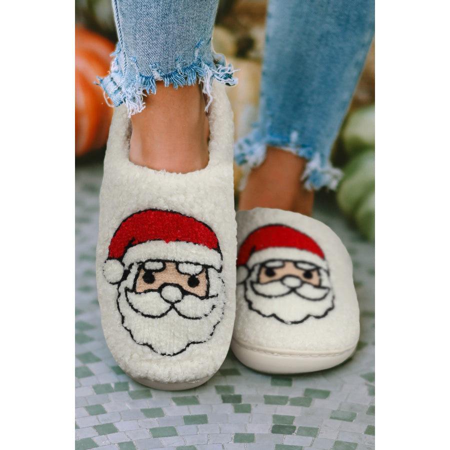 White Christmas Santa Clause Graphic Plush Slippers / 38 / 100% Polyester + 100% TPR Shoes & Bags/Slippers