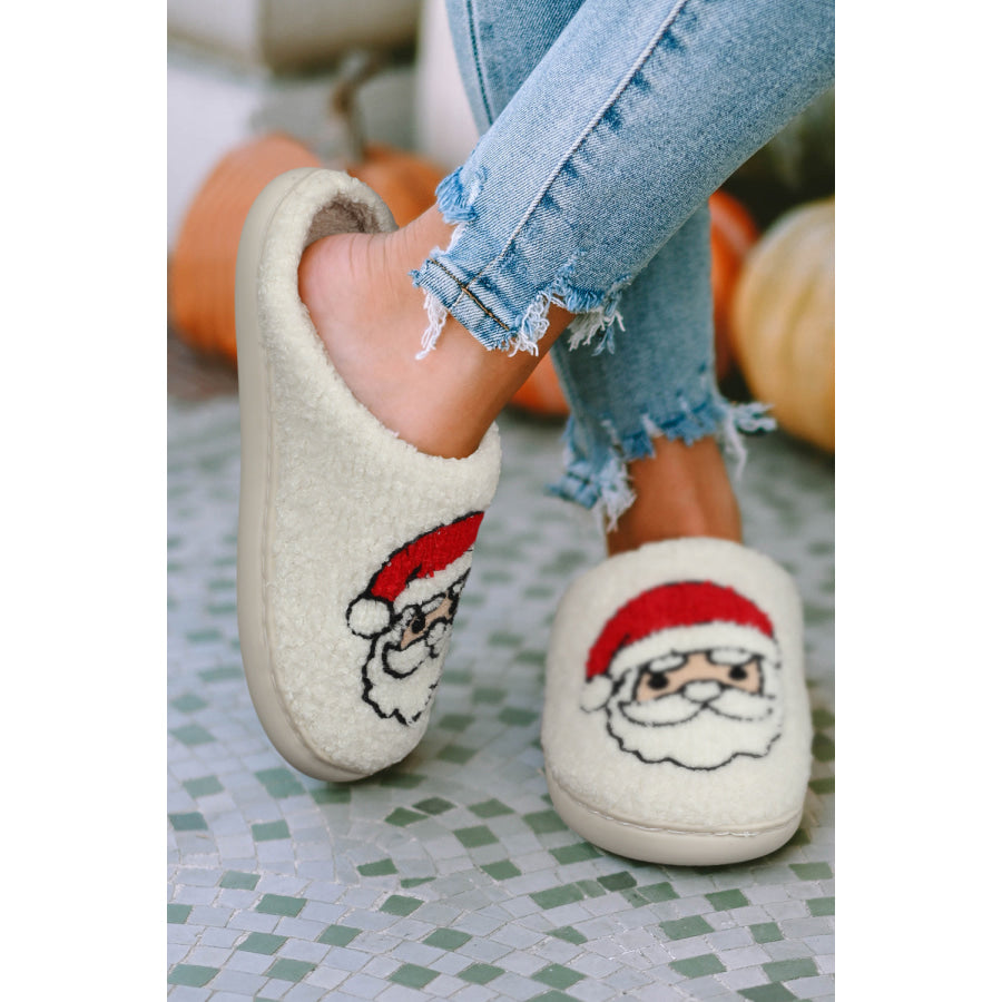 White Christmas Santa Clause Graphic Plush Slippers Shoes & Bags/Slippers