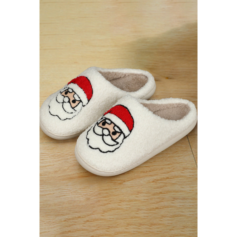 White Christmas Santa Clause Graphic Plush Slippers Shoes &amp; Bags/Slippers