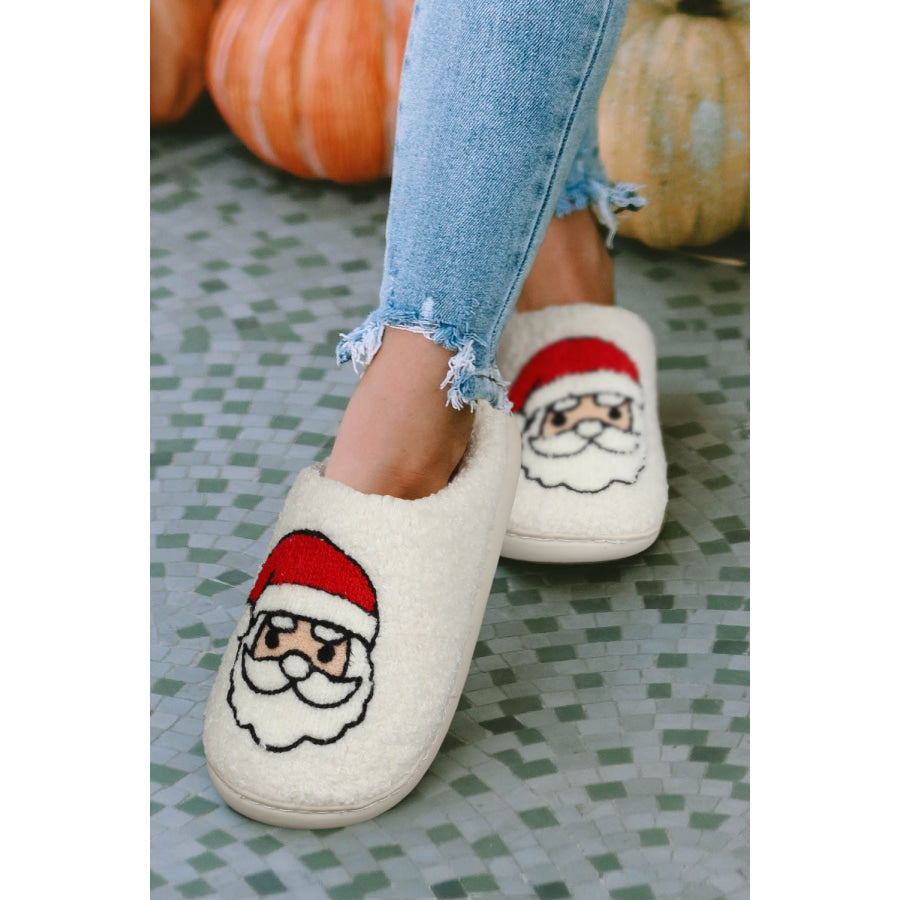 White Christmas Santa Clause Graphic Plush Slippers Shoes &amp; Bags/Slippers