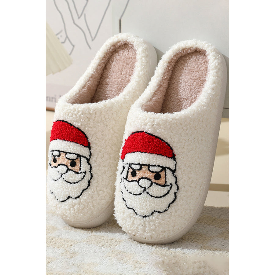 White Christmas Santa Clause Graphic Plush Slippers Shoes &amp; Bags/Slippers