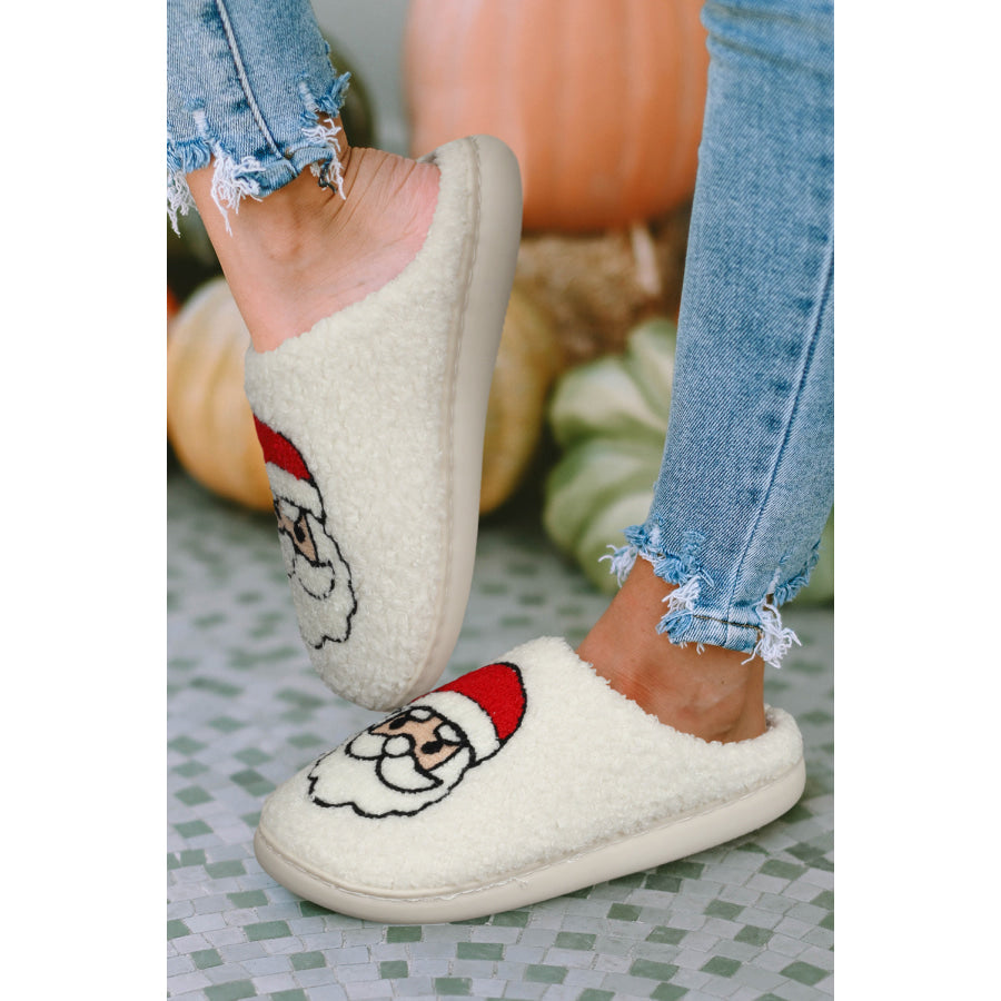 White Christmas Santa Clause Graphic Plush Slippers Shoes &amp; Bags/Slippers