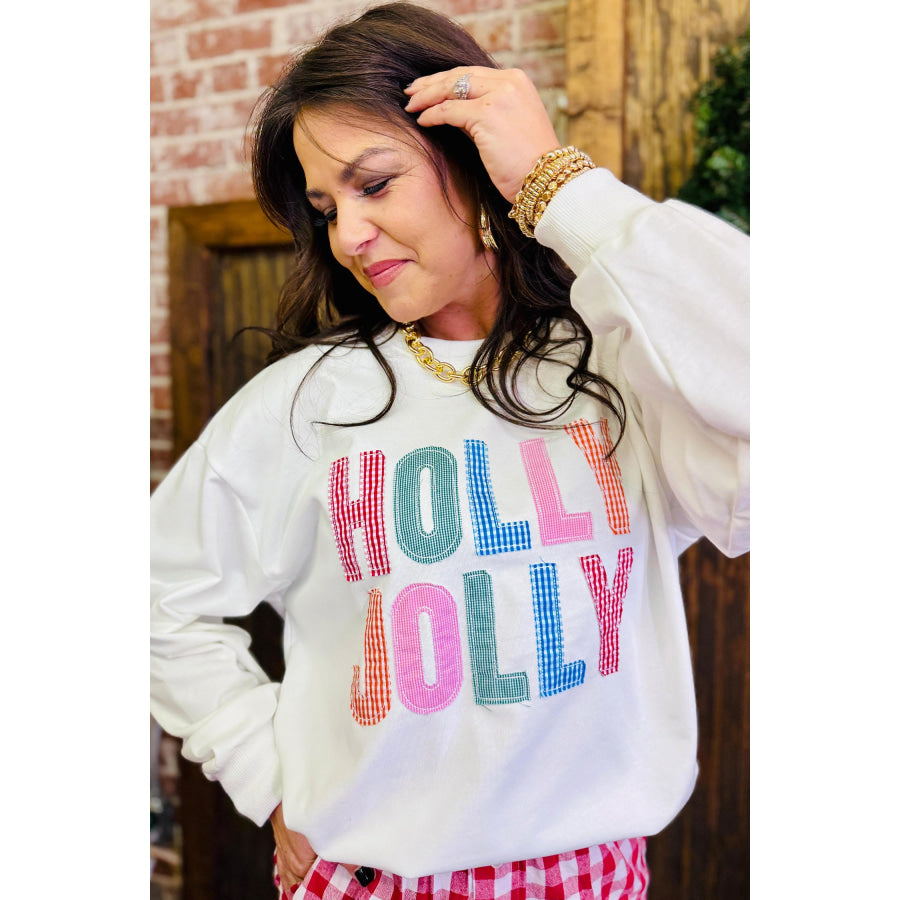 White Christmas Slogan Round Neck Long Sleeve Sweatshirt Tops/Sweatshirts & Hoodies