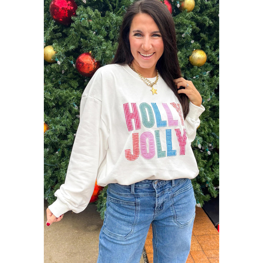 White Christmas Slogan Round Neck Long Sleeve Sweatshirt Tops/Sweatshirts & Hoodies