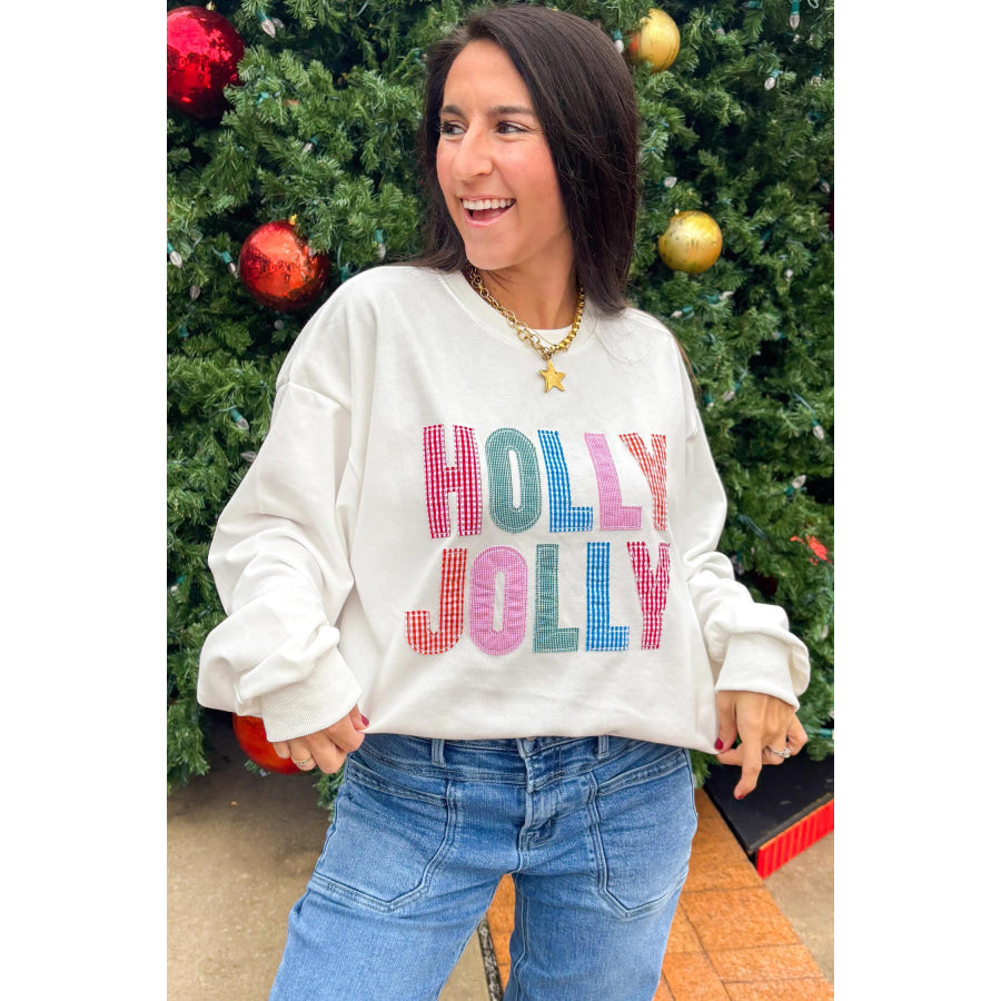 White Christmas Slogan Round Neck Long Sleeve Sweatshirt Tops/Sweatshirts & Hoodies