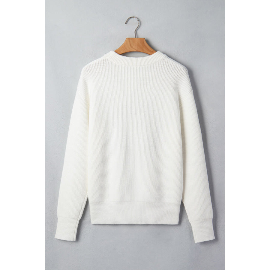 White Christmas Wreath Pattern Round Neck Casual Sweater Sweaters & Cardigans/Sweaters