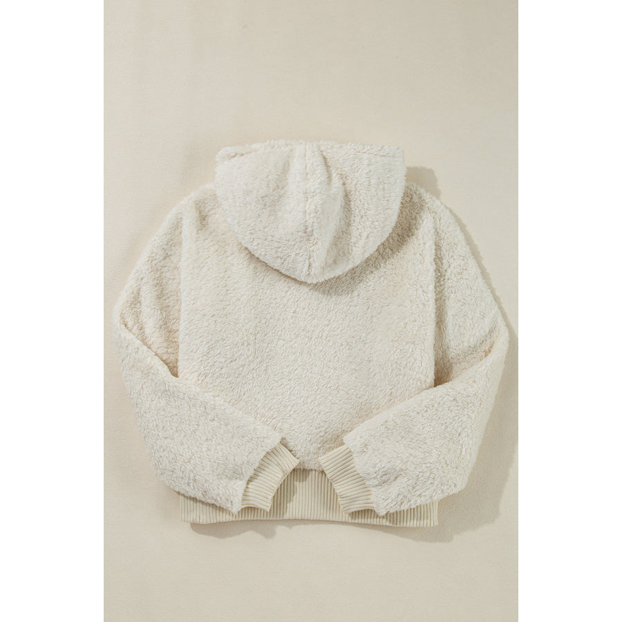 White Contrast Ribbed Edge Plush Hoodie Sale (50% OFF)/Sale (50% OFF)