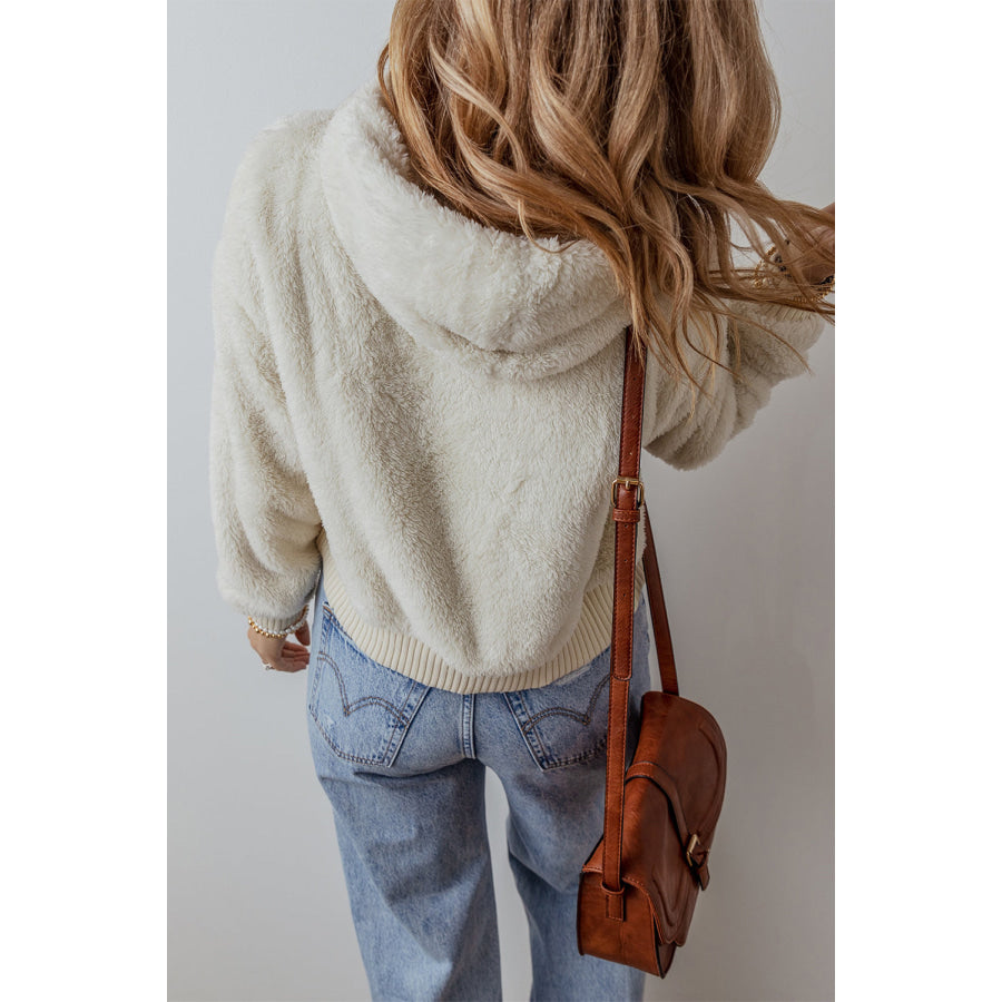 White Contrast Ribbed Edge Plush Hoodie Sale (50% OFF)/Sale (50% OFF)