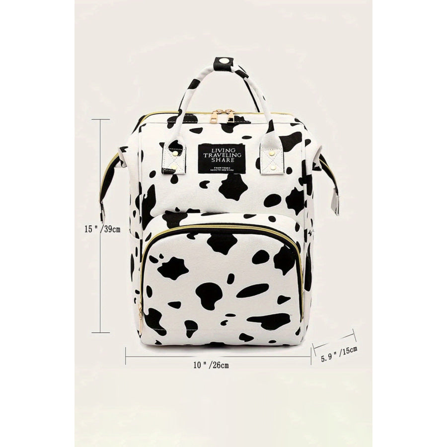 White Cow Spot Print Multi Pocket Canvas Backpack Bright White / ONE SIZE / 100% Polyester Shoes &amp; Bags/Backpacks