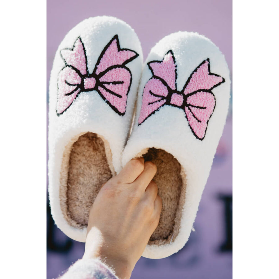 White Cute Bowknot Pattern Fuzzy Winter Home Slippers White / 37 Shoes & Bags/Slippers