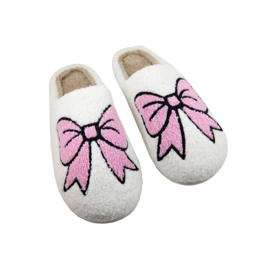 White Cute Bowknot Pattern Fuzzy Winter Home Slippers Shoes & Bags/Slippers