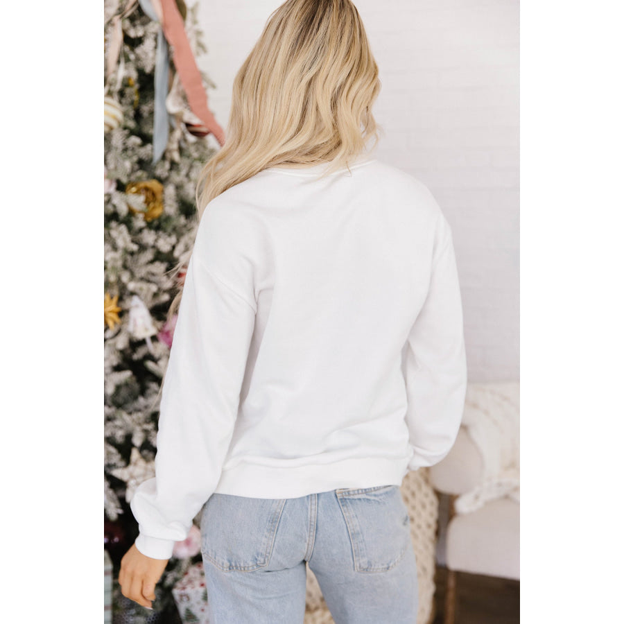 White Embroidered Gingerbread Cozy Christmas Long Sleeve Round Neck Pullover Sweatshirt Tops/Sweatshirts & Hoodies
