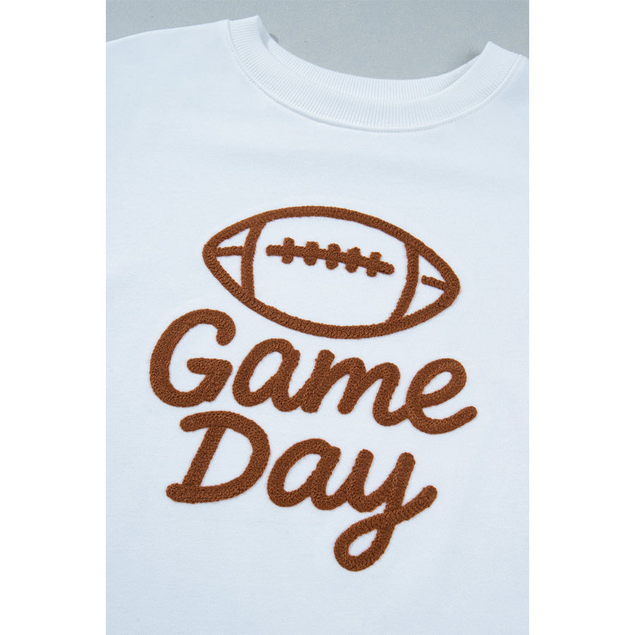 White Embroidered Slogan Game Day Rugby Pattern Crewneck Sweatshirt Tops/Sweatshirts & Hoodies