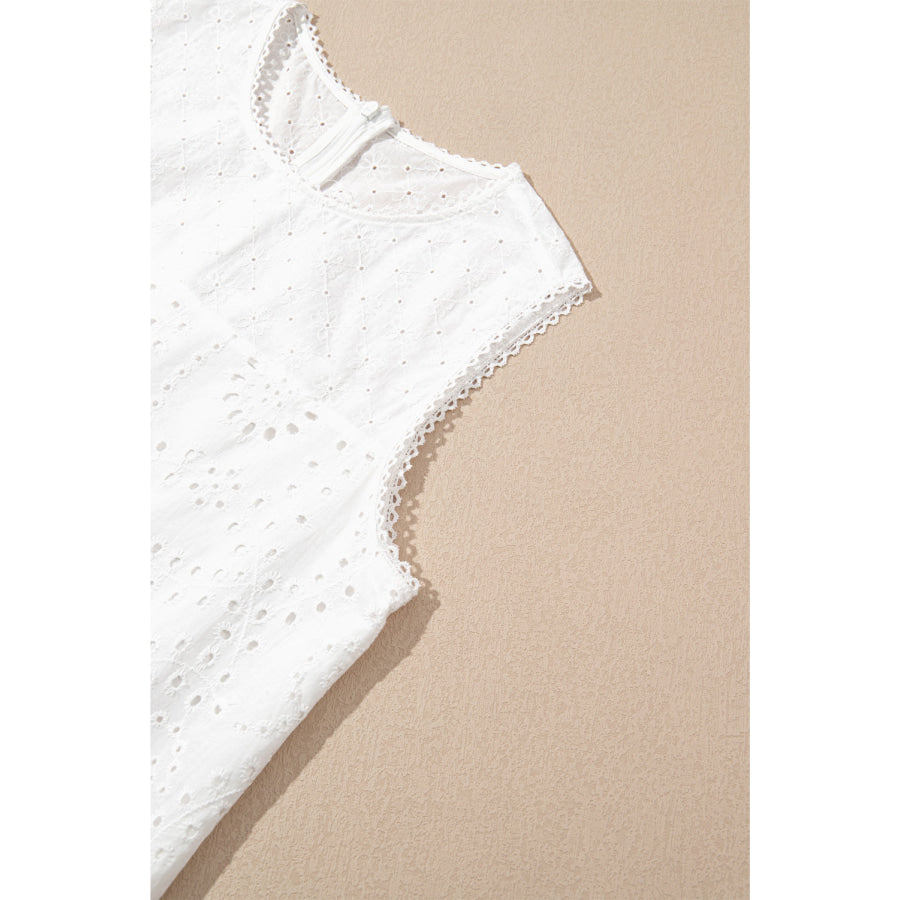 White Floral Eyelet Embroidered Sleeveless Shift Dress Dresses/Mini Dresses