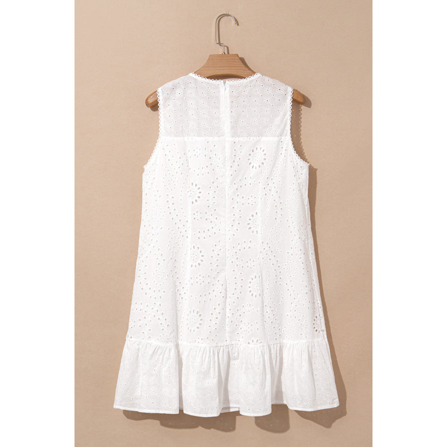 White Floral Eyelet Embroidered Sleeveless Shift Dress Dresses/Mini Dresses