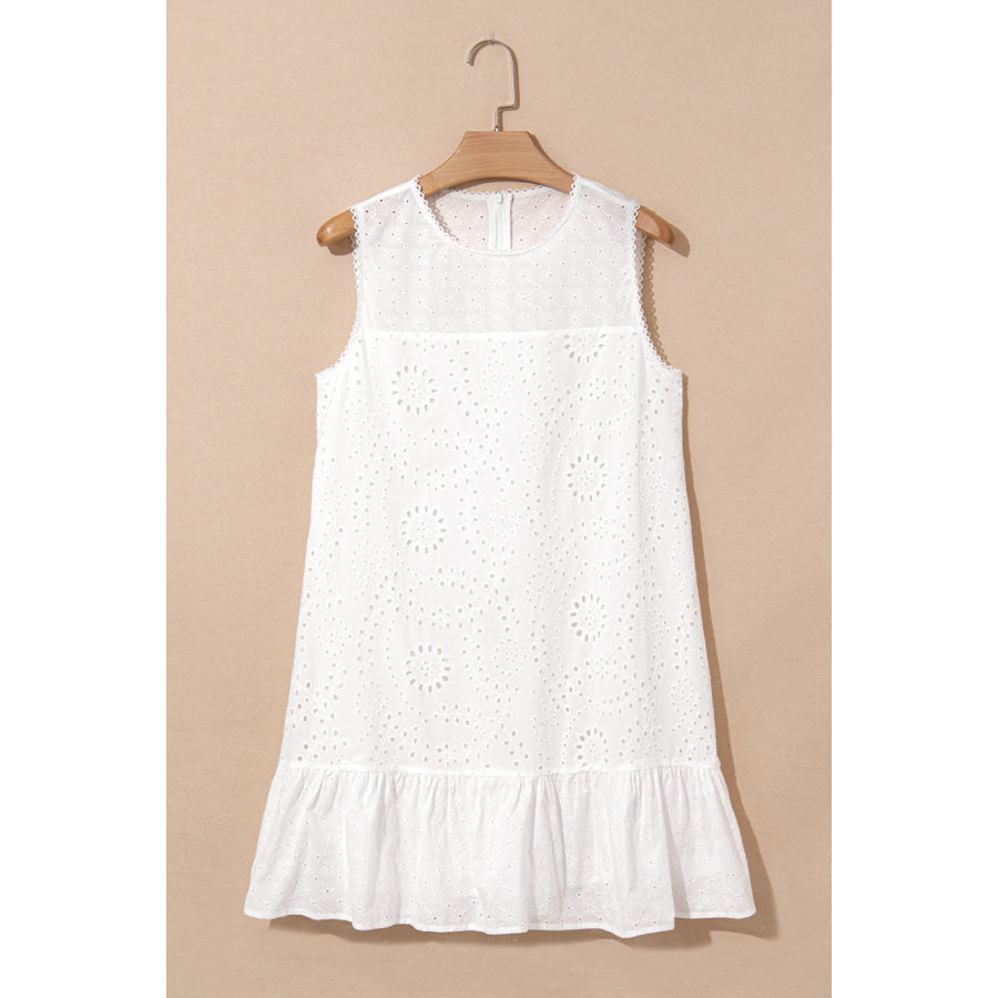 White Floral Eyelet Embroidered Sleeveless Shift Dress Dresses/Mini Dresses