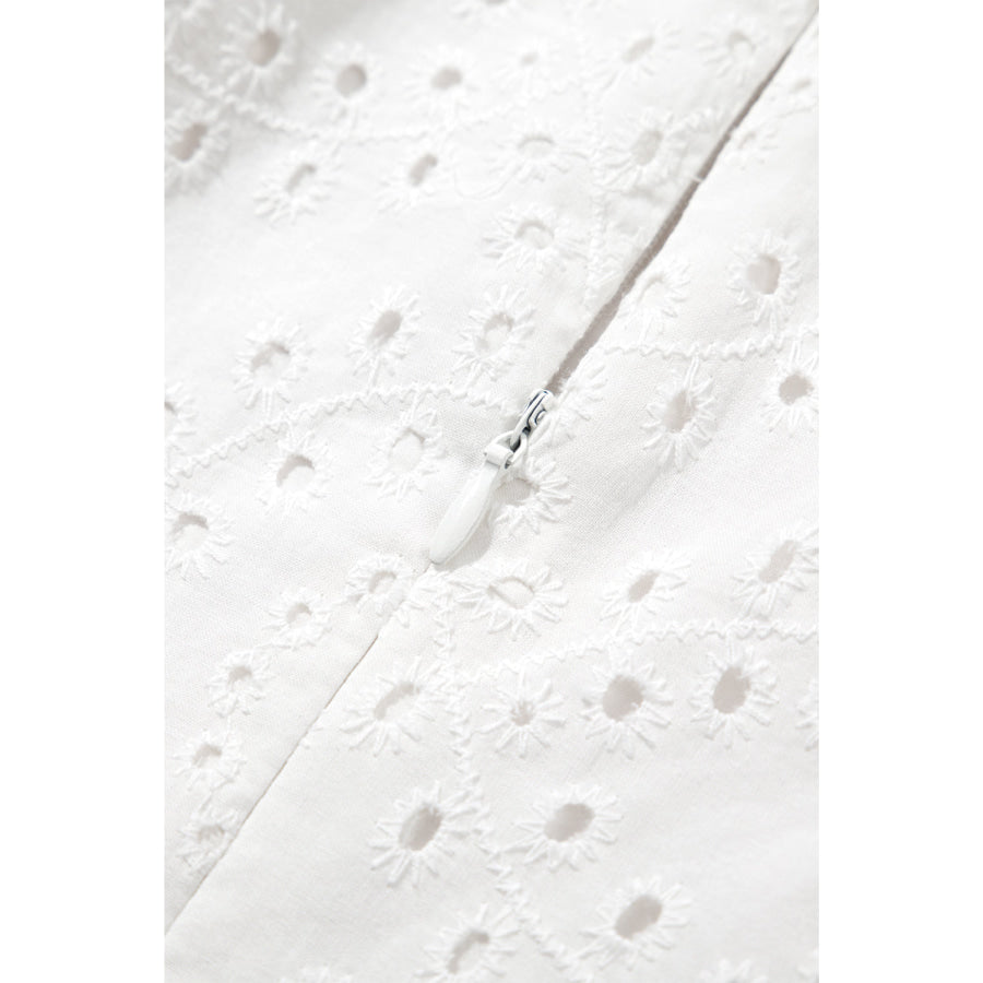 White Floral Eyelet Embroidered Sleeveless Shift Dress Dresses/Mini Dresses
