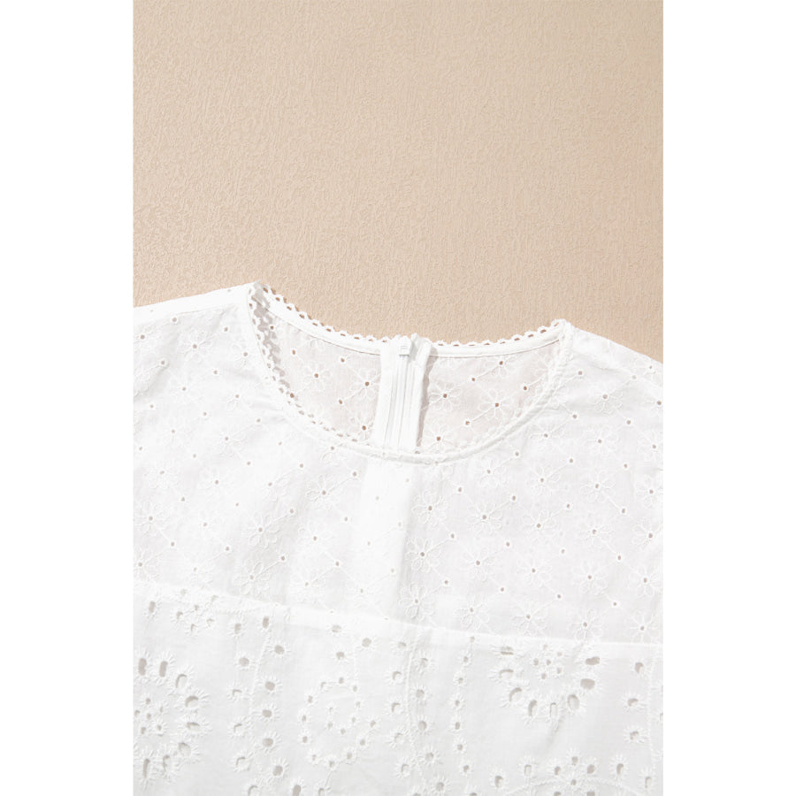 White Floral Eyelet Embroidered Sleeveless Shift Dress Dresses/Mini Dresses