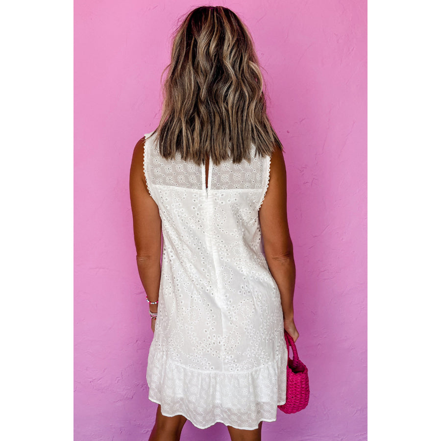 White Floral Eyelet Embroidered Sleeveless Shift Dress Dresses/Mini Dresses