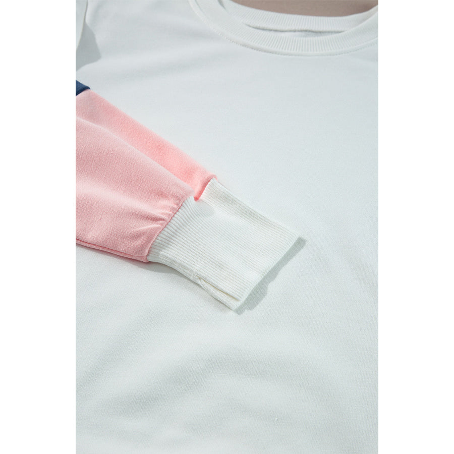 White French Terry Color Block Long Sleeve Top Sale (50% OFF)/Sale OFF)