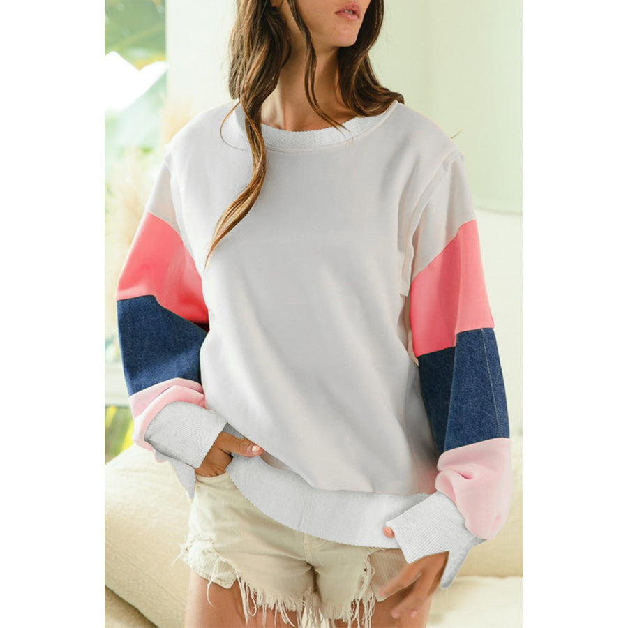 White French Terry Color Block Long Sleeve Top Sale (50% OFF)/Sale (50% OFF)