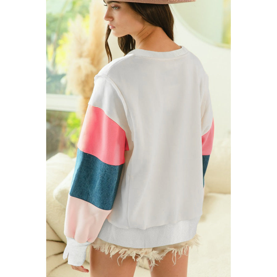 White French Terry Color Block Long Sleeve Top Sale (50% OFF)/Sale OFF)